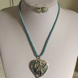 Blue and silver heart shape Pendant necklace set